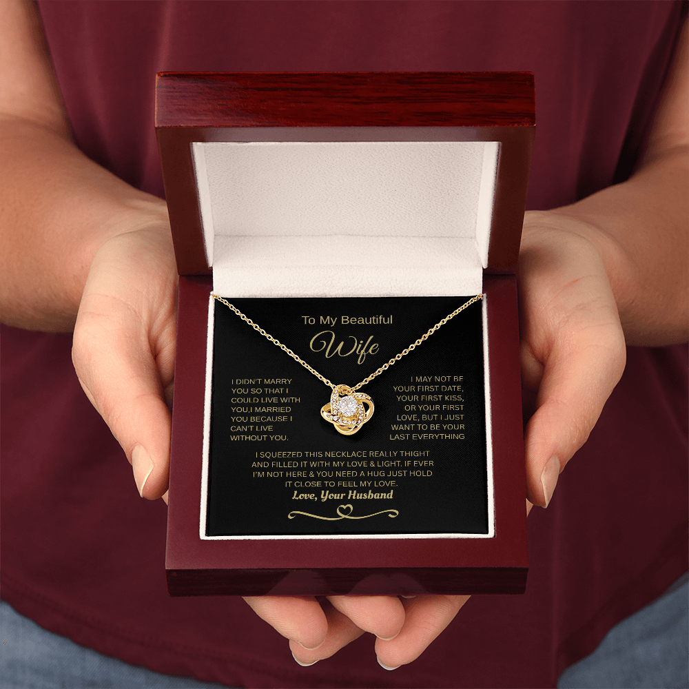 Gift for Wife "I Can't Live Without You" Gold Knot Necklace