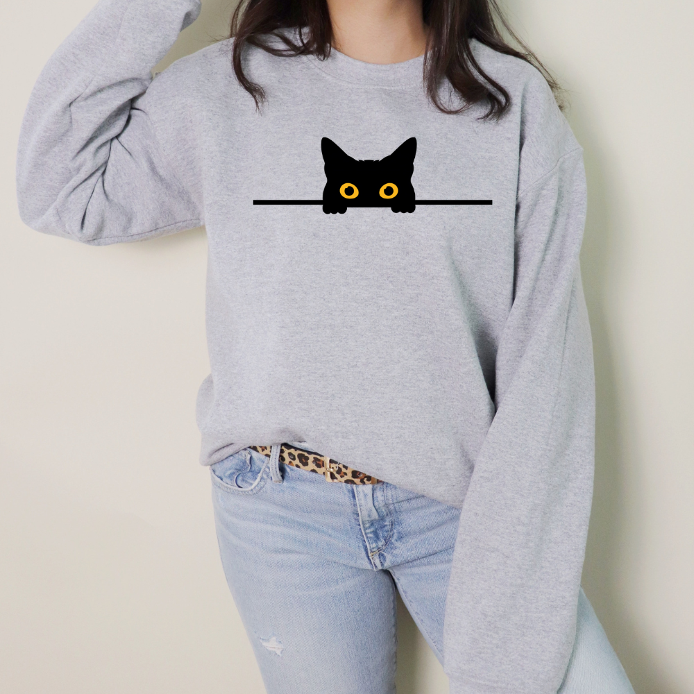Black Cat Print Sweatshirt